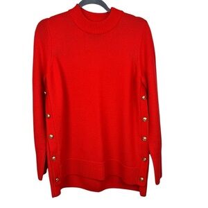 Tuckernuck Wool Bexley Crew Sweater Poppy Red S Long Sleeve Gold Buttons